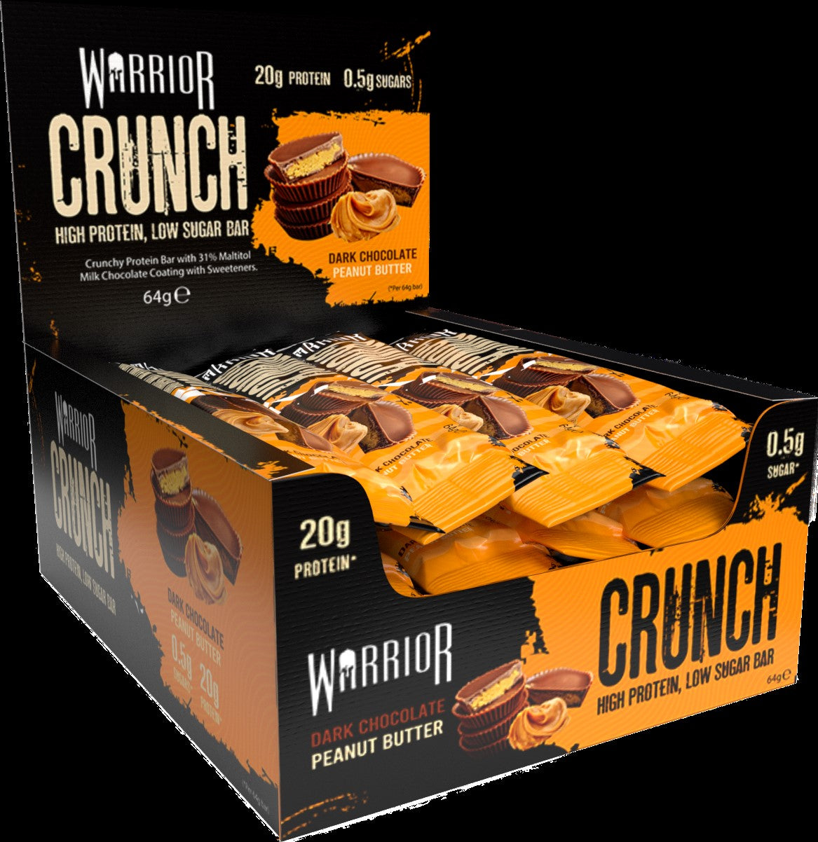 Warrior Crunch Protein Bars - Dark Chocolate Peanut Butter - 12 bars